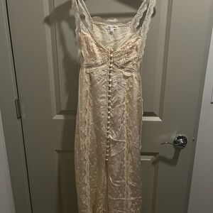 For Love And Lemons Cream and Gold Slip Dress Spaghetti Strap